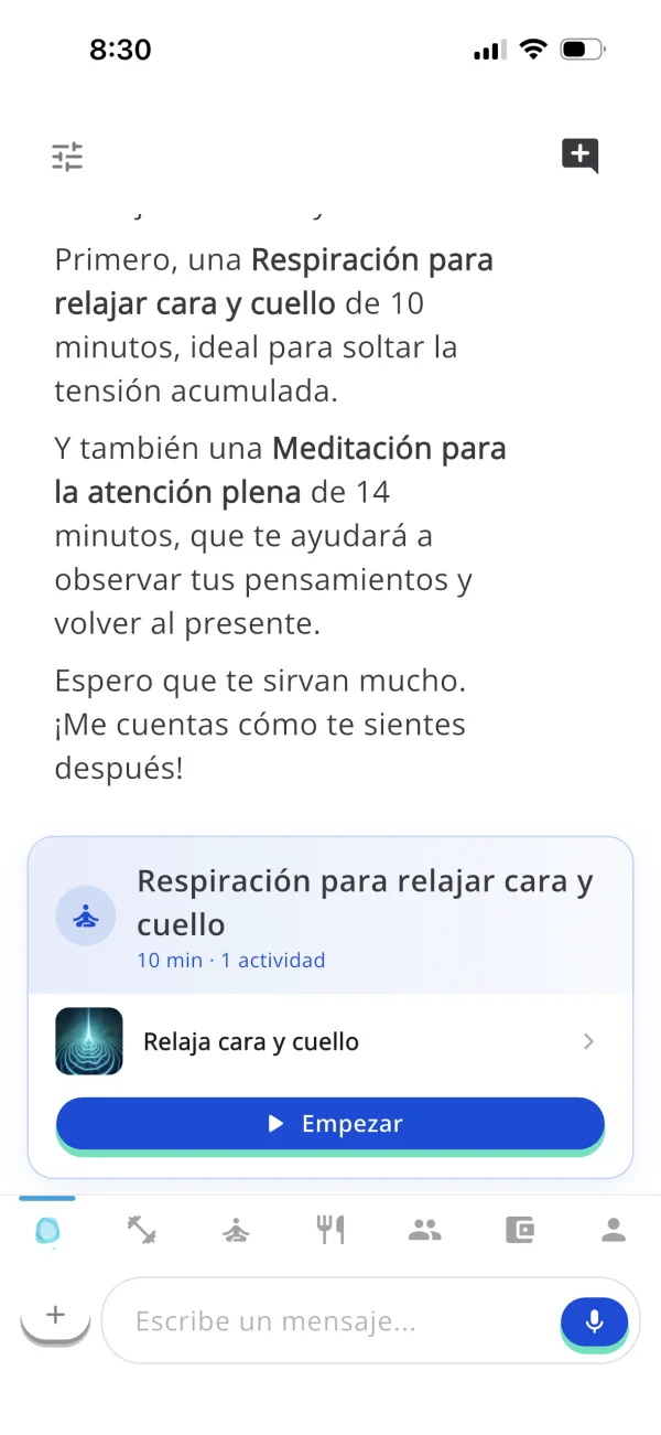 Alma propone una respiración para relajar cara y cuello y una meditación