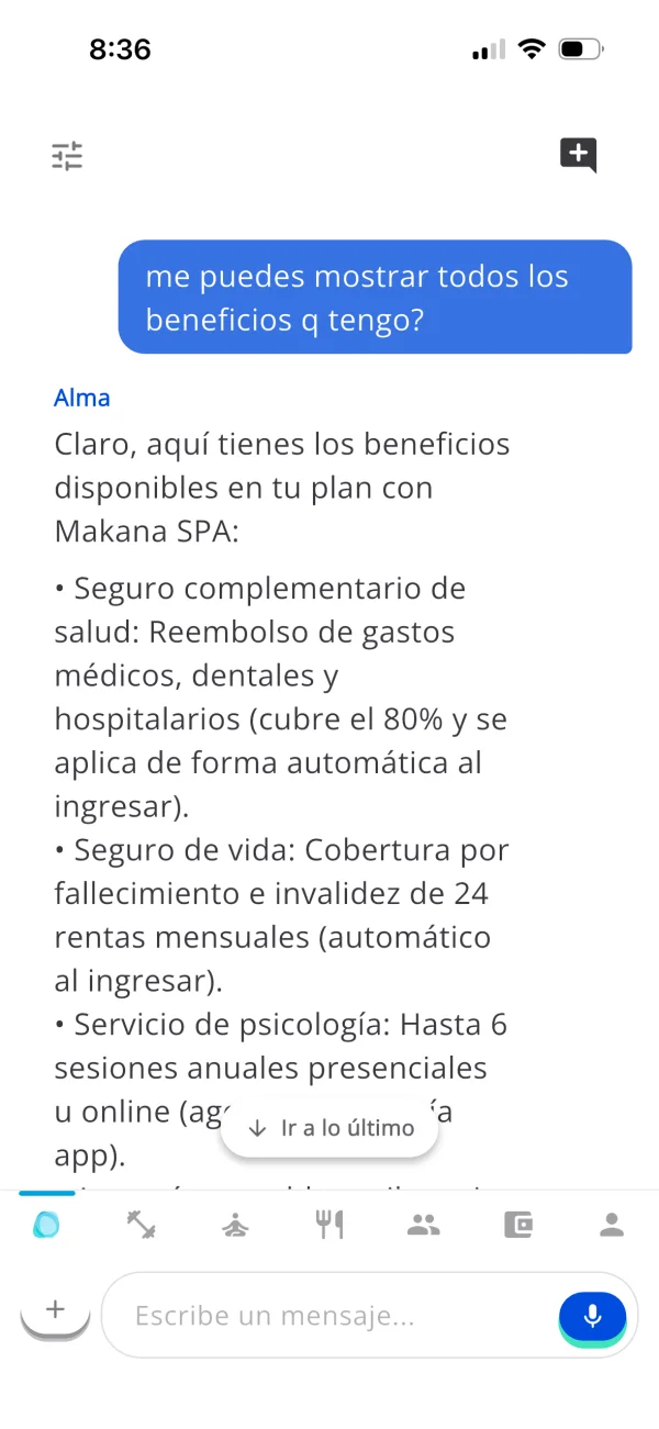 Alma lista los beneficios disponibles en el plan de la persona